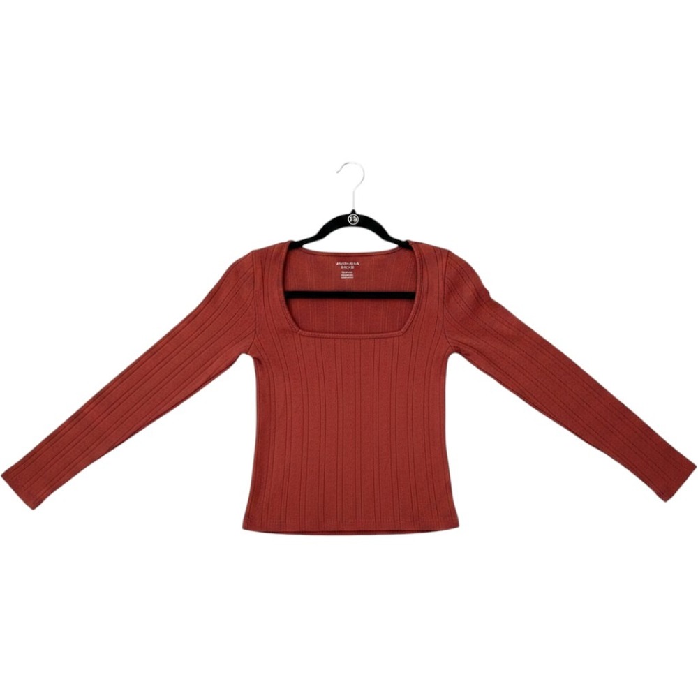 American Eagle Womens Ribbed Square Neck Long Sleeve Top Rust Red XS 42861978